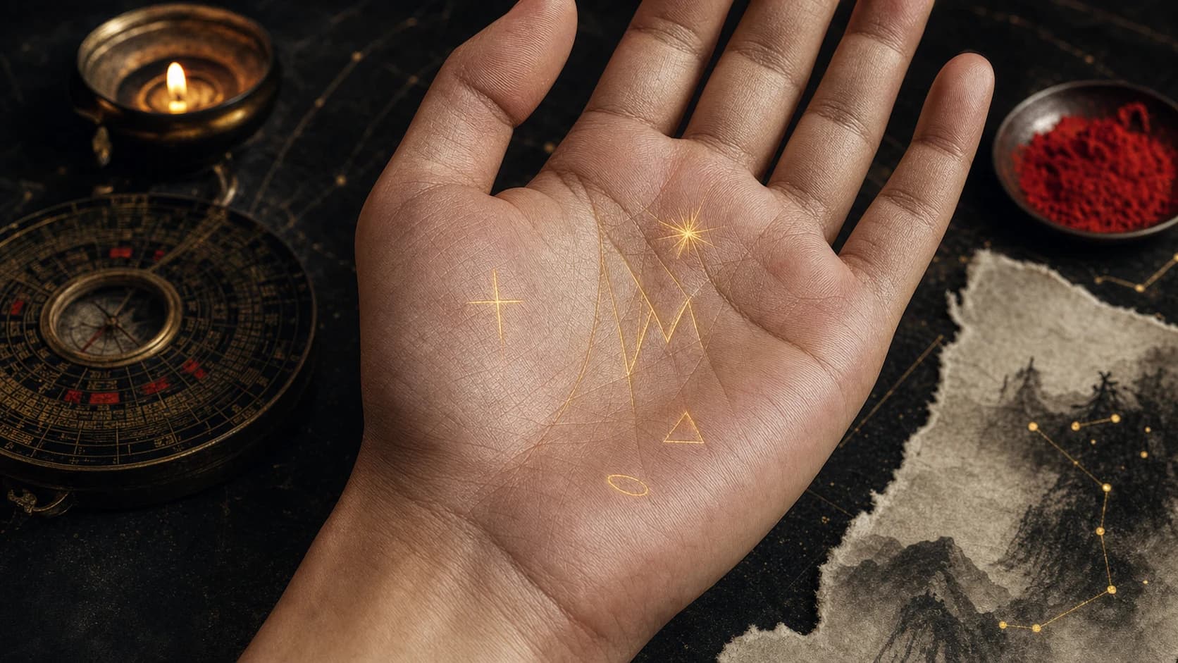A close palm with rare special marks highlighted in gold